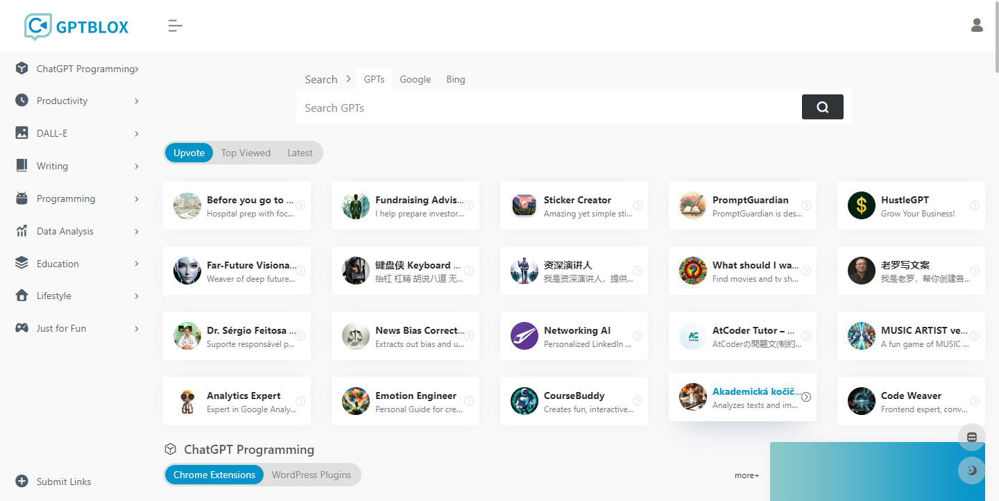 GPTBLOX – 收集分类GPTs并从中发现潜在机会